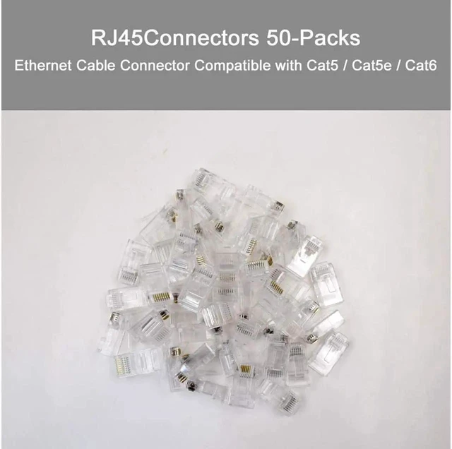 Alt view image 4 of 6 - 50-Pack Cat6 RJ45 Connectors, Transparent UTP Ethernet Crimp Plugs Compatible with Cat6 Cat5e Cat5 Solid Standard Network Cable