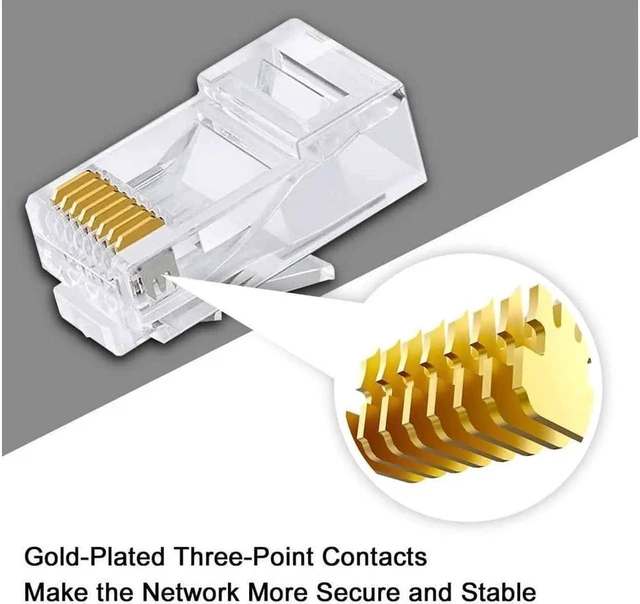 Alt view image 6 of 6 - 50-Pack Cat6 RJ45 Connectors, Transparent UTP Ethernet Crimp Plugs Compatible with Cat6 Cat5e Cat5 Solid Standard Network Cable