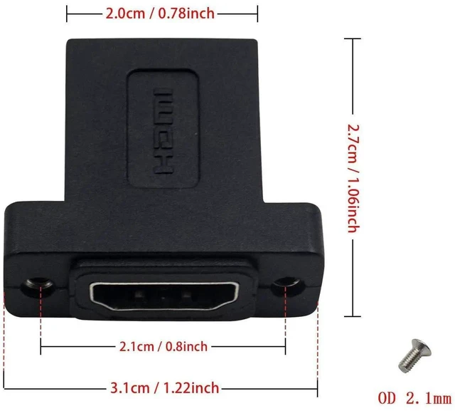 Alt view image 5 of 7 - 2-Pack HDMI Coupler Adapter, Gold Plated HDMI Female to Female Straight Inline Panel Mount Connector with Screw Holes Black