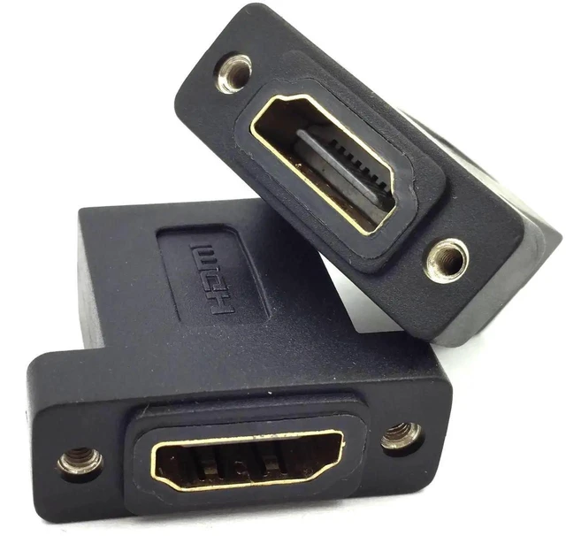 Alt view image 6 of 7 - 2-Pack HDMI Coupler Adapter, Gold Plated HDMI Female to Female Straight Inline Panel Mount Connector with Screw Holes Black