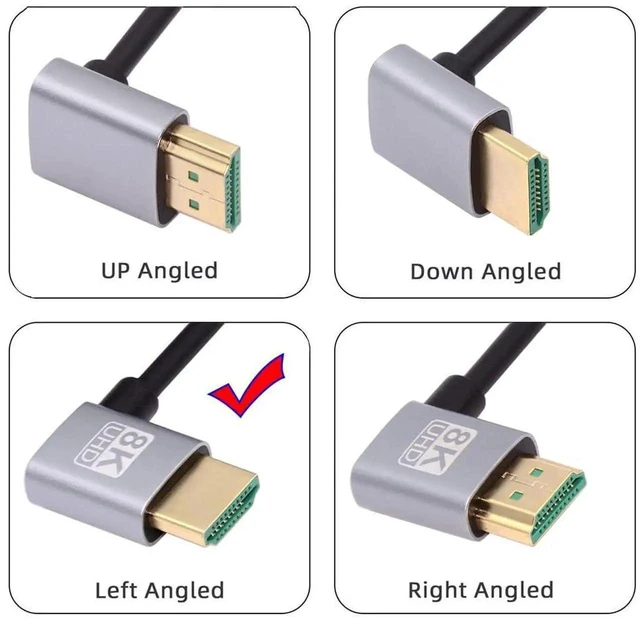 Alt view image 5 of 7 - 1m 8K HDMI 2.1 Ultra Thin Cable, 90 Degree Left Angled Super Flexible Slim Type-A Male to Male Cord for Computer HDTV Projector Home Theatre
