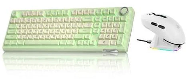 Alt view image 2 of 2 - KI99 and SM820, Wireless Keyboard and Mouse Combo for Gaming (KI99 GreenWhite & SM820 White)