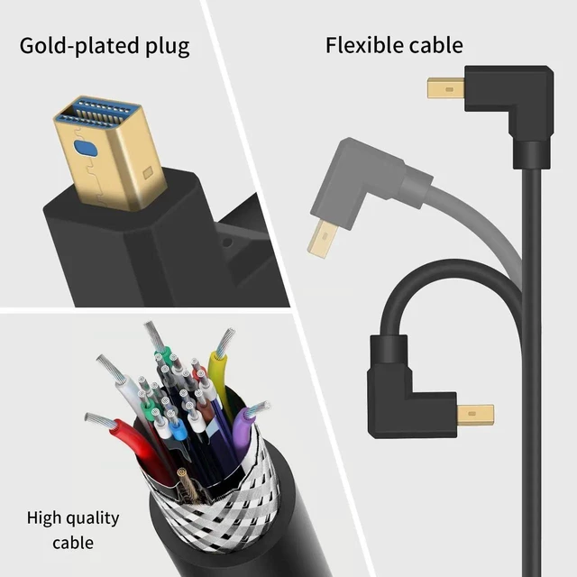 Alt view image 6 of 7 - Mini DP to DP 1.4 Cable, 8K@60Hz Extreme Thin Up Angle Mini Displayport Male to Displayport Female Extension Cable with Screw Panel Mount Support Bi-Directional Transmission. 1Ft/30cm