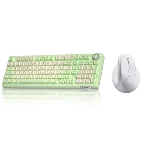 Alt view image 2 of 2 - kI99 and SM520, Wireless Keyboard and Mouse Combo for Gaming (kI99 GreenWhite & SM520 White)