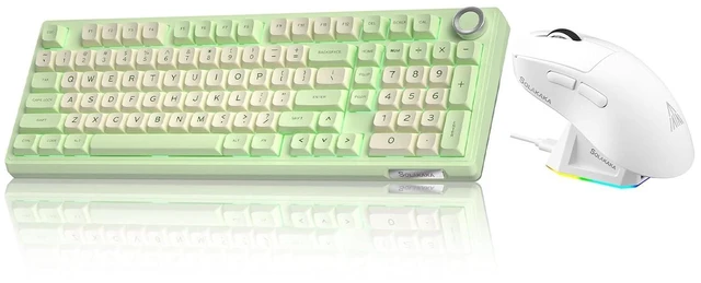 Alt view image 2 of 2 - KI99 and SM822, Wireless Keyboard and Mouse Combo for Gaming (KI99 GreenWhite & SM822 White)
