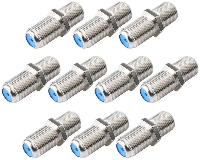 Main image of 10 Pack F81 F-Type Coaxial Extension Connector, 3GHz RG6 Cable Straight Adapter Silver for CATV Satellite TV Broadband
