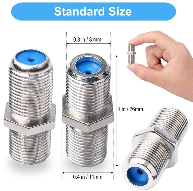 Alt view image 2 of 6 - 10 Pack F81 F-Type Coaxial Extension Connector, 3GHz RG6 Cable Straight Adapter Silver for CATV Satellite TV Broadband