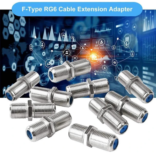 Alt view image 4 of 6 - 10 Pack F81 F-Type Coaxial Extension Connector, 3GHz RG6 Cable Straight Adapter Silver for CATV Satellite TV Broadband