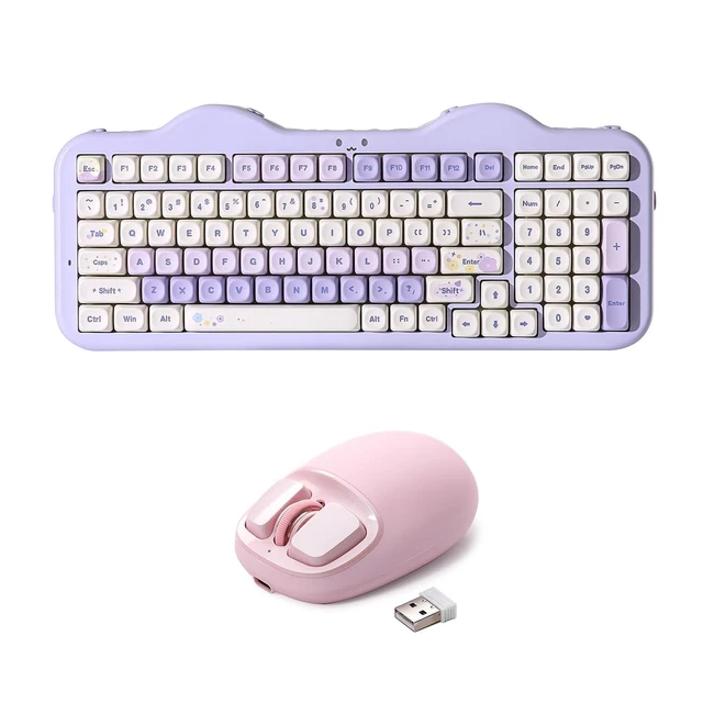 Alt view image 2 of 2 - C98 Wireless Mechanical Keyboard (Purple, Milk V2 Linear Switch), YUNZll C1 Silicone Wireless Mouse(