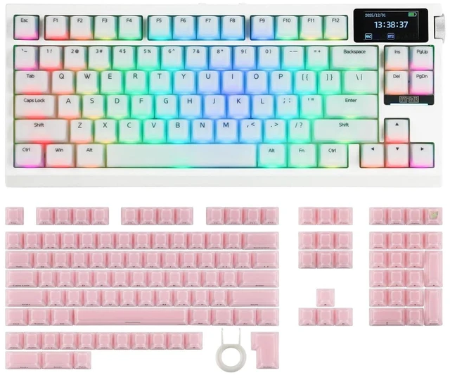 Alt view image 8 of 14 - G84 PRO Wireless Gaming Keyboard with Screen&Knob+Lusterfly Jelly Keycaps Set - 123 Keys Double-Shot Laser Engraved