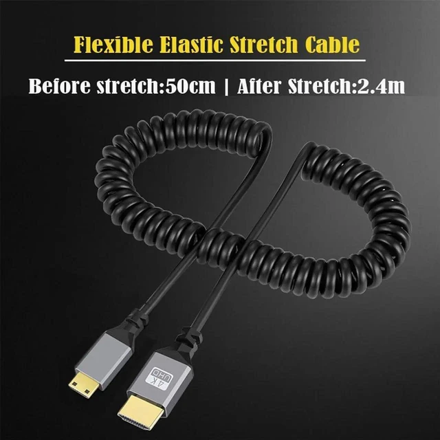 Alt view image 4 of 7 - Mini HDMI 2.0 to HDMI Male Coiled Cable 4K@60Hz, Stretchable Coiled Cord Straight Connector for HDTV Laptop Camera Monitor