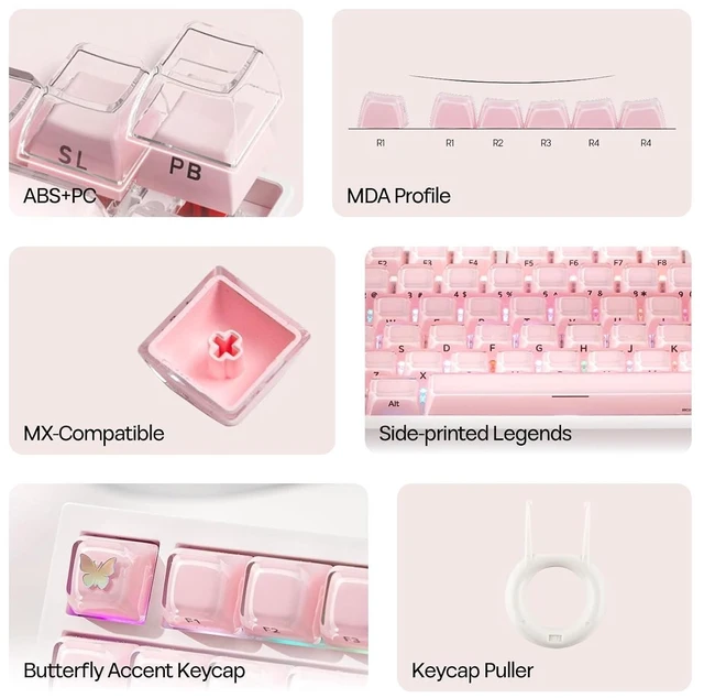 Alt view image 14 of 14 - G84 PRO Wireless Gaming Keyboard with Screen&Knob+Lusterfly Jelly Keycaps Set - 123 Keys Double-Shot Laser Engraved