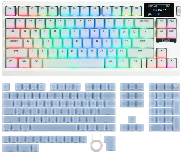Alt view image 8 of 14 - G84 PRO Wireless Gaming Keyboard with Screen&Knob+Lusterfly Jelly Keycaps Set - 123 Keys Double-Shot Laser Engraved