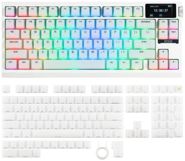 Alt view image 8 of 14 - G84 PRO Wireless Gaming Keyboard with Screen&Knob+Lusterfly Jelly Keycaps Set - 123 Keys Double-Shot Laser Engraved