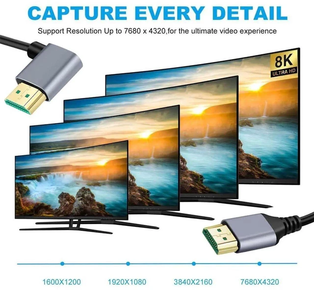Alt view image 6 of 7 - 0.5m 8K HDMI 2.1 Ultra Thin Cable, 90 Degree Left Angled Super Flexible Slim Type-A Male to Male Cord for Computer HDTV Projector Home Theatre