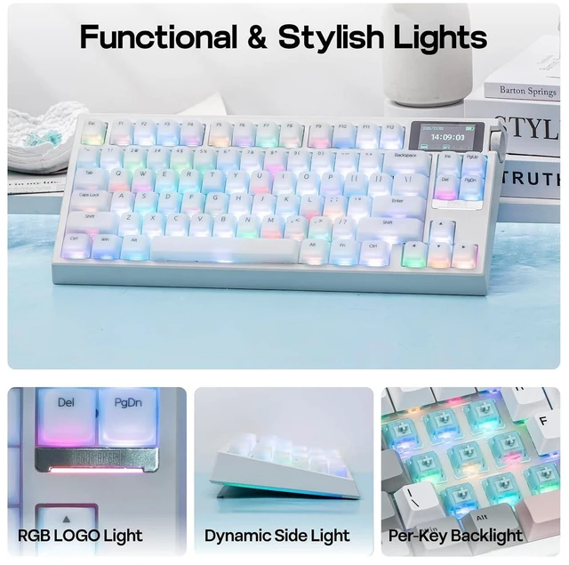Alt view image 12 of 14 - G84 PRO Wireless Gaming Keyboard with Screen&Knob+Lusterfly Jelly Keycaps Set - 123 Keys Double-Shot Laser Engraved