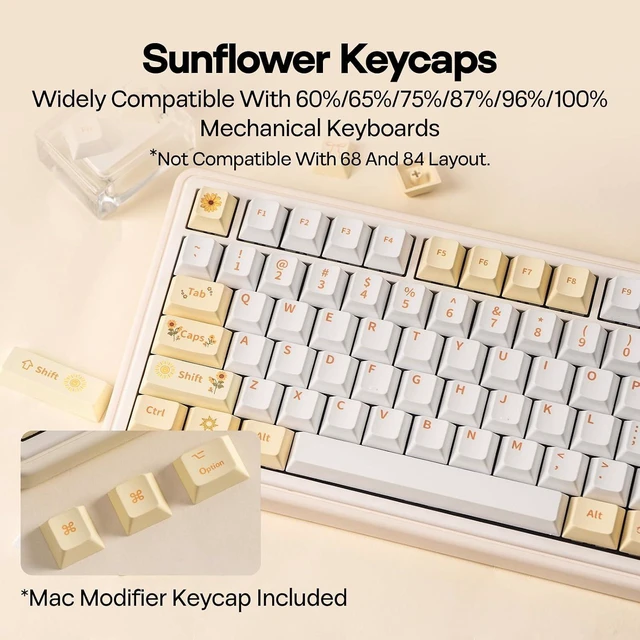 Alt view image 14 of 14 - Galaxy100 Lite QMK/VIA Gaming Keyboard with 8000mAh Battery and Numpad+Sunflower PBT Keycaps