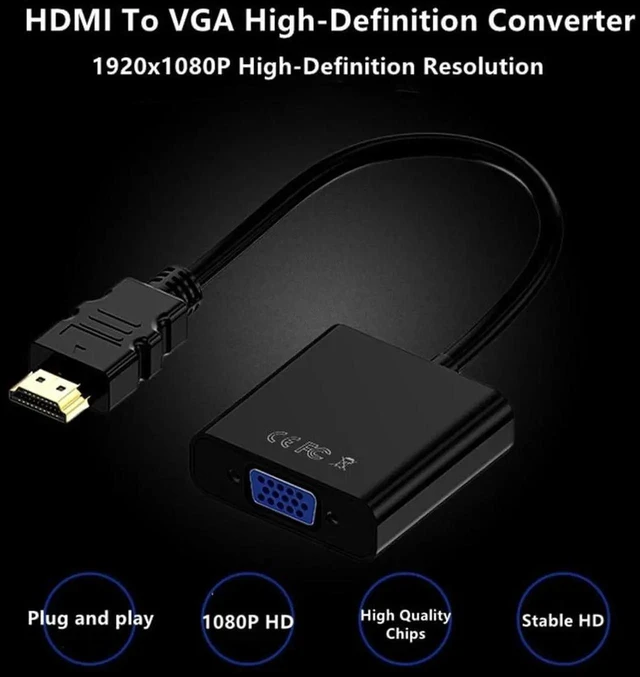 Alt view image 5 of 7 - 20CM HDMI to VGA Conversion Cable with EP94Z1E Chip, HDMI to VGA Adapter with Audio and Power Supply, Black Compatible for Laptop Display Projector DVD