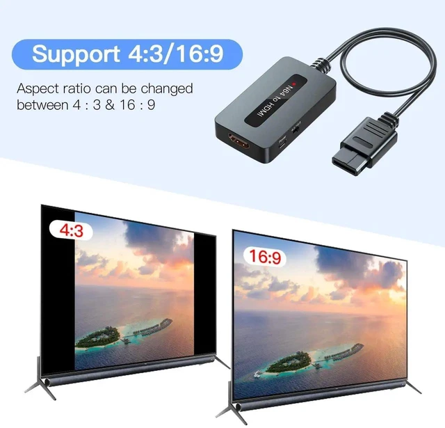 Alt view image 3 of 7 - N64 to HDMI Converter with 4:3/16:9 Aspect Ratio Switch, Nintendo 64 HDMI Adapter Cable Compatible with N64, Super SNES and NGC Game Consoles