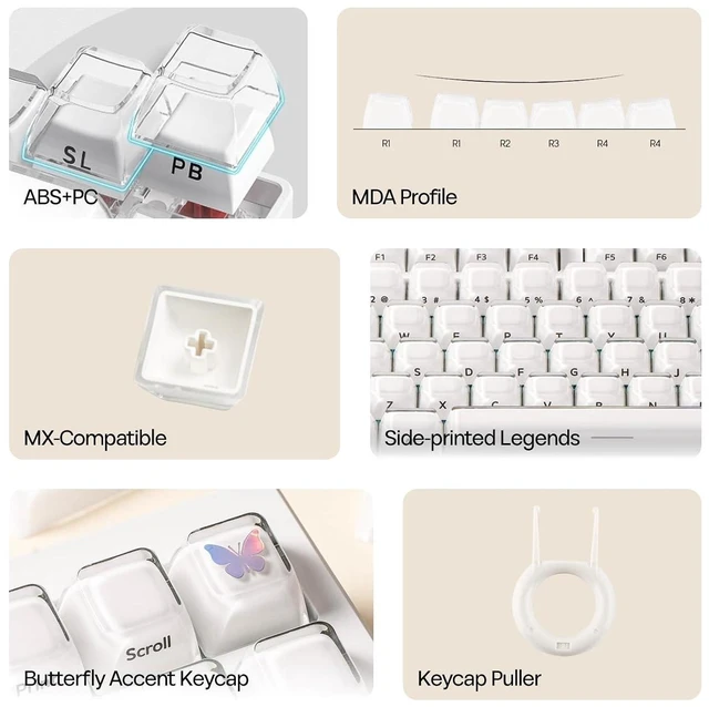 Alt view image 14 of 14 - G84 PRO Wireless Gaming Keyboard with Screen&Knob+Lusterfly Jelly Keycaps Set - 123 Keys Double-Shot Laser Engraved