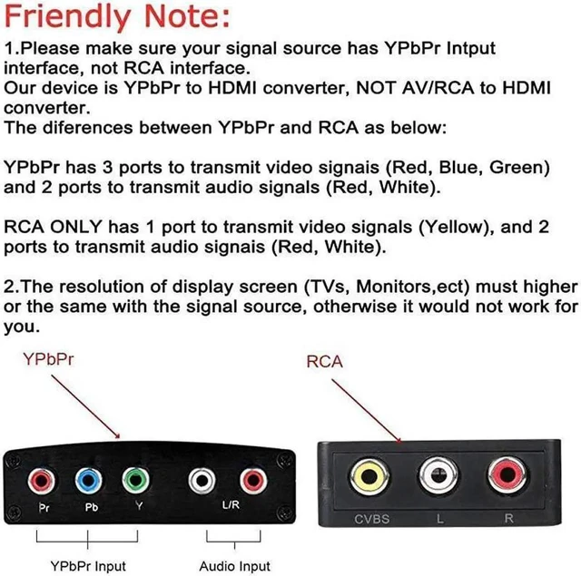 Alt view image 2 of 6 - Component to HDMI Converter, RGB to HDMI 4K Video Audio Adapter, HDMI V1.4 for DVD, PSP, Xbox 360, PS2, Nintendo to HDTV, Monitor, Projector