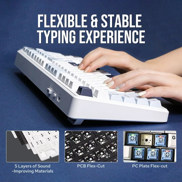 Alt view image 10 of 14 - F99 Wireless Mechanical Keyboard+Glintrix PBT Shine Through Keycaps