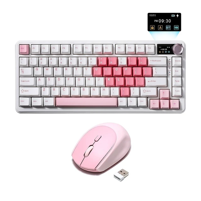 Alt view image 2 of 2 - B75 PRO MAX Wireless Mechanical Keyboard(White Heart, Cocoa Cream V2 Switch), C2 Wireless Mouse(Pink