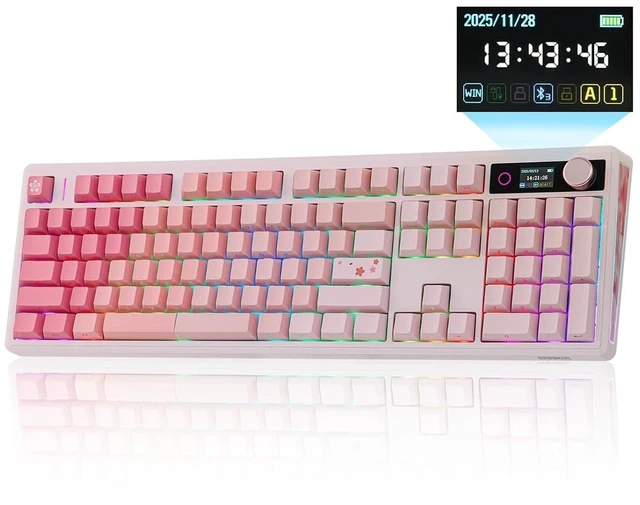Alt view image 8 of 14 - TH108 V2 PRO Full Size Mechanical Keyboard with Screen&Knob, 10000mAh, BT/2.4Ghz, Mac Modifier PBT Keycap, Hot Swap, RGB, Gasket, Wireless Gaming Keyboard for Mac/PC (Pink, Sea Salt Silent)