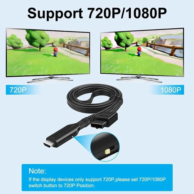 Alt view image 6 of 7 - N64 to HDMI Converter Adapter, 1080P/720P HD Audio Video Output HDMI Link Cable, Plug and Play Compatible with N64 Game Console
