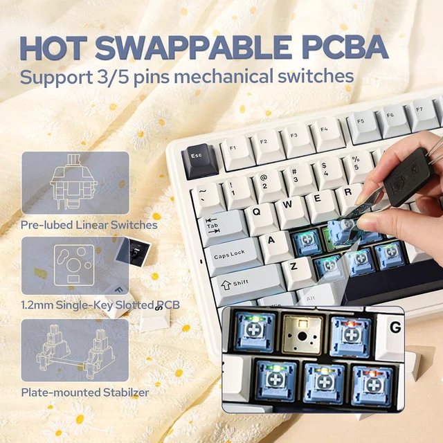 Alt view image 11 of 14 - x Aula F99 Wireless Mechanical Keyboard+Mix Cable with Detachable Aviator Connector