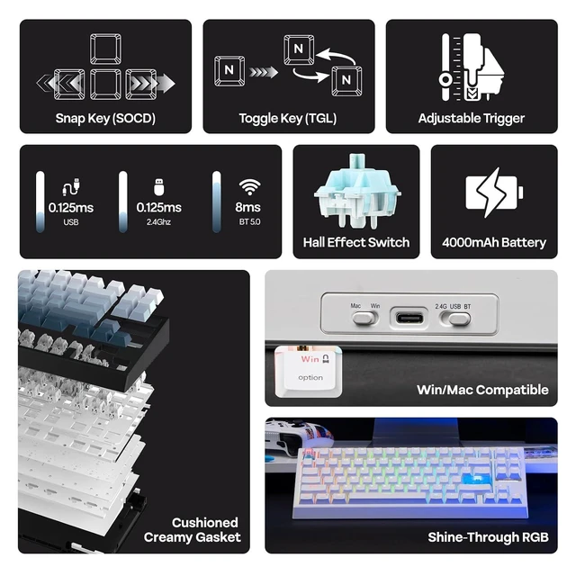 Alt view image 10 of 14 - G84 HE Wireless Hall Effect Keyboard+NEX Pro Wireless Gaming Mouse with RGB Charging Dock