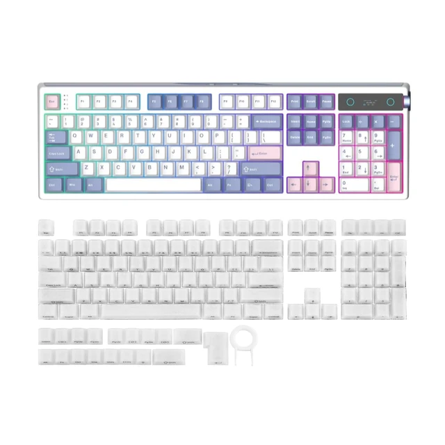 Alt view image 8 of 14 - TH108 PRO Full Size Mechanical Keyboard with Screen & Knob+Frost Jelly Keycaps Set - 126 Keys Forged Carbon Fiber Keycaps