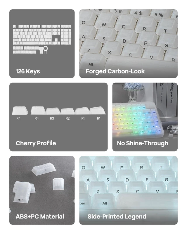 Alt view image 14 of 14 - TH108 PRO Full Size Mechanical Keyboard with Screen & Knob+Frost Jelly Keycaps Set - 126 Keys Forged Carbon Fiber Keycaps