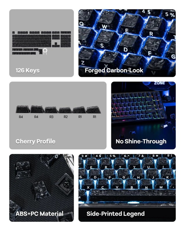 Alt view image 14 of 14 - X Aula F75 MAX Wireless Mechanical Keyboard with TFT Screen and Knob+Frost Jelly Keycaps Set - 126 Keys Forged Carbon Fiber Keycaps