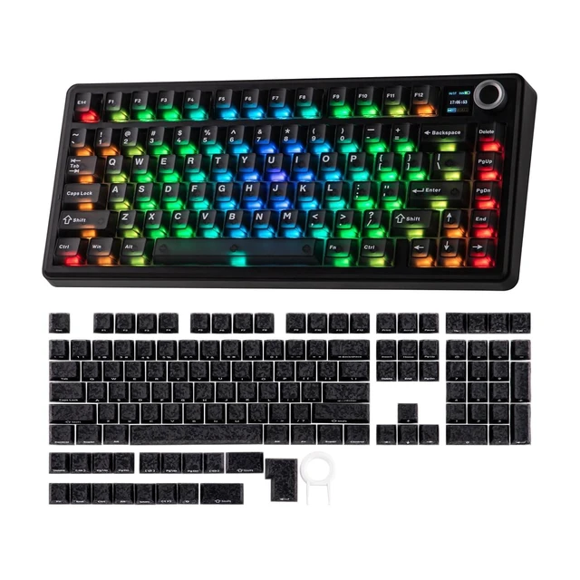Alt view image 8 of 14 - X Aula F75 MAX Wireless Mechanical Keyboard with TFT Screen and Knob+Frost Jelly Keycaps Set - 126 Keys Forged Carbon Fiber Keycaps