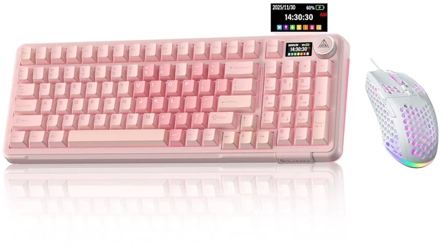 Alt view image 2 of 2 - A99 Pro and SM900, Wireless Keyboard and Mouse Combo for Gaming (A99 Pro Pink & SM900 White)