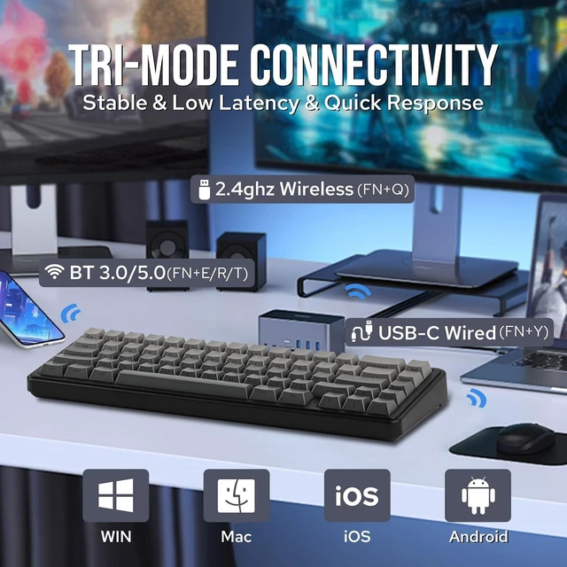 Alt view image 10 of 14 - x Aula F65 65% Wireless Hot-Swappable Gasket Mechanical Keyboard | 5-Layer Sound Dampening Padding for Rich Thocky Sound, RGB Backlit, Tri-Mode(BT 5.0/2.4G/USB-C) (Black, Reaper Switch)