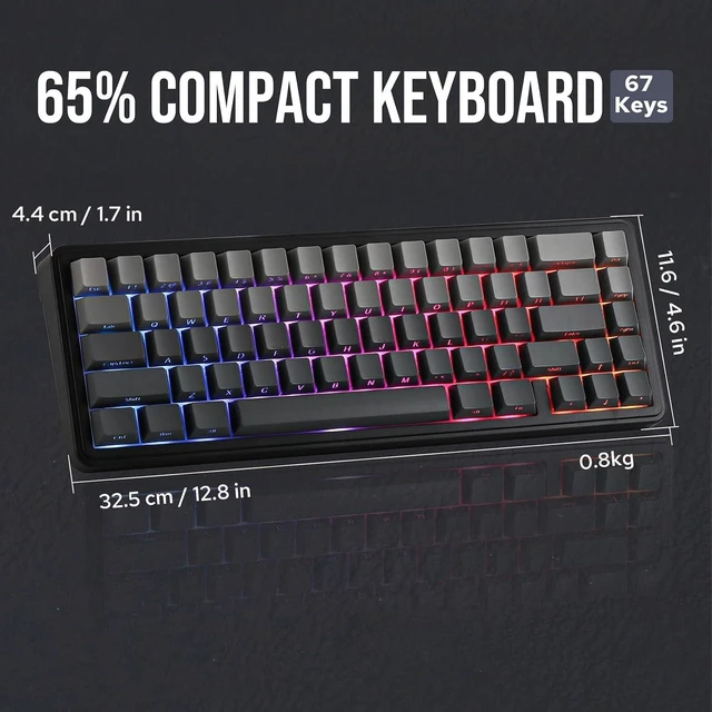 Alt view image 14 of 14 - x Aula F65 65% Wireless Hot-Swappable Gasket Mechanical Keyboard | 5-Layer Sound Dampening Padding for Rich Thocky Sound, RGB Backlit, Tri-Mode(BT 5.0/2.4G/USB-C) (Black, Reaper Switch)