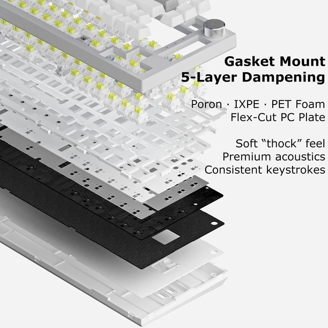 Alt view image 14 of 14 - AK820 Wired 75% Mechanical Keyboard, HP-Style Tactile, Hot-Swappable | 81key PBT keycaps, White Backlit 20 modes, Metal Volume Knob, USB-C, Gasket Mount, 5-layer Foam, Dual Drivers Options, PC/Mac