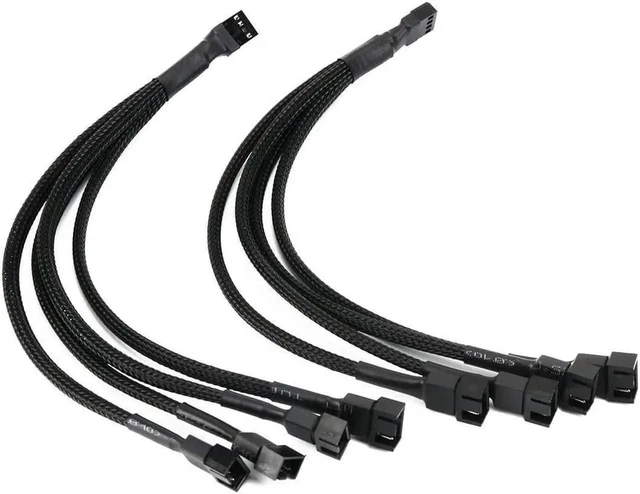 Main image of PWM Fan Splitter 1 to 4 Converter, 4-Pin Sleeved Braided Y Cable, Desktop CPU/Case Fan Extension Power Cable 10 inches (2 Pack)