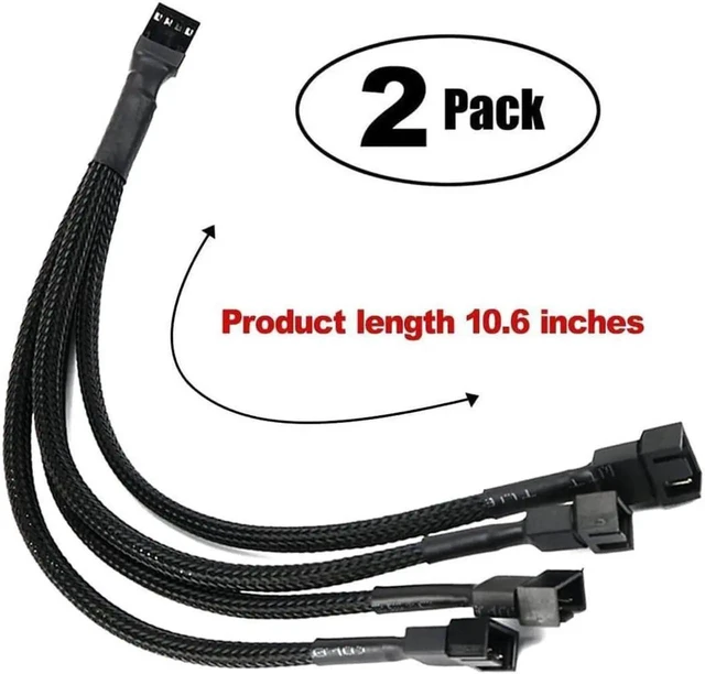Alt view image 2 of 4 - PWM Fan Splitter 1 to 4 Converter, 4-Pin Sleeved Braided Y Cable, Desktop CPU/Case Fan Extension Power Cable 10 inches (2 Pack)