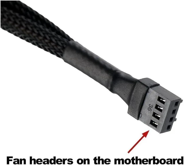 Alt view image 4 of 4 - PWM Fan Splitter 1 to 4 Converter, 4-Pin Sleeved Braided Y Cable, Desktop CPU/Case Fan Extension Power Cable 10 inches (2 Pack)