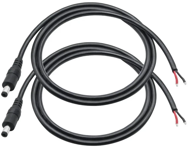 Main image of 2Pcs 1M 18AWG DC 5.5x2.1mm Male to Bare Wire Power Pigtail Cable, 12V Open End DC Barrel Cord for Power Supply Repair Replacement