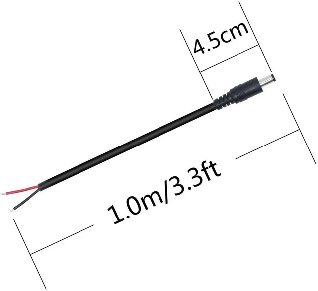 Alt view image 3 of 7 - 2Pcs 1M 18AWG DC 5.5x2.1mm Male to Bare Wire Power Pigtail Cable, 12V Open End DC Barrel Cord for Power Supply Repair Replacement