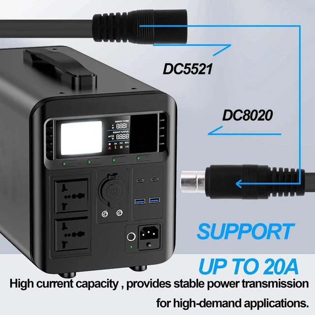 Alt view image 4 of 7 - 14.5CM DC5521 Female to DC8020 Male Adapter Cable, 5.5x2.1mm to 8.0x2.0mm DC Power Converter Cord for Solar Panel Portable Power Station