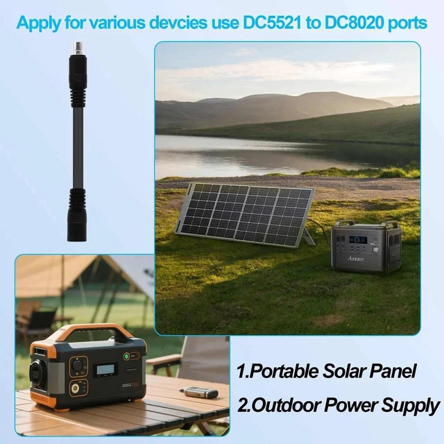 Alt view image 6 of 7 - 14.5CM DC5521 Female to DC8020 Male Adapter Cable, 5.5x2.1mm to 8.0x2.0mm DC Power Converter Cord for Solar Panel Portable Power Station