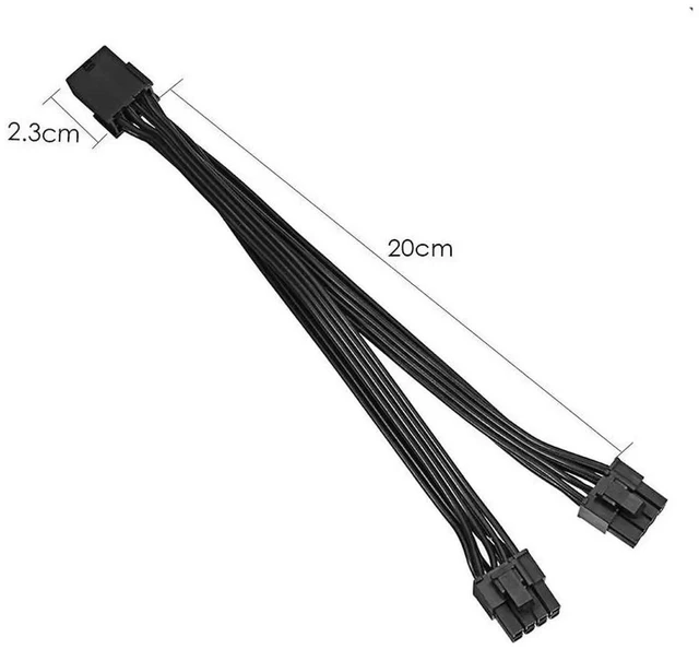 Alt view image 6 of 6 - 20cm Graphics Card 8 Pin Female to Dual 8P(6+2) Male PCIe Power Extension Cable, 4 Lines PCI Express GPU Power Adapter Connector