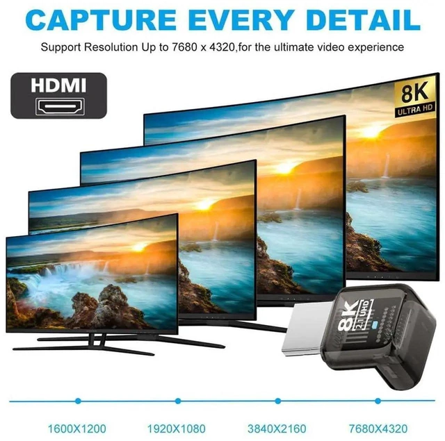 Alt view image 7 of 7 - 90 Degree Down Angled HDMI 2.1 Male to Female Adapter, UHD 8K@60Hz HDTV Extender Transparent Shell with Smart LED Indicator for Monitor TV Projector