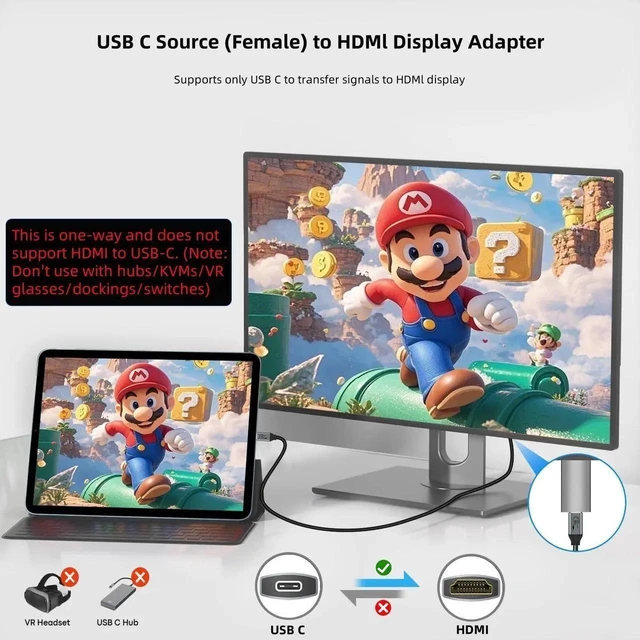 Alt view image 4 of 7 - 1 Pack USB C Female to HDMI Male Adapter, 4K@60Hz Uni-Directional Type C Source to HDMI 2.0 Converter, Thunderbolt 3/4 Compatible for MacBook Pro/Air, Galaxy, Surface, iPhone 17 Series