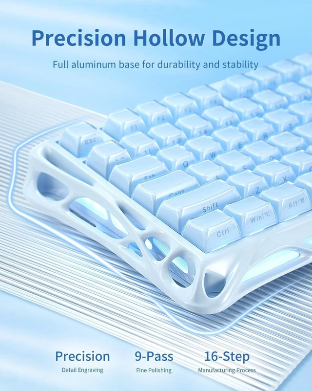 Alt view image 11 of 14 - GravaStar Mercury K1 75% Blue Gaming Keyboard, Aluminum Alloy Mechanical Keyboard, Gasket Hot-Swap Socket, Linear Switches, RGB Backlit, Wireless Keyboard for Gaming, Office, and Gifts
